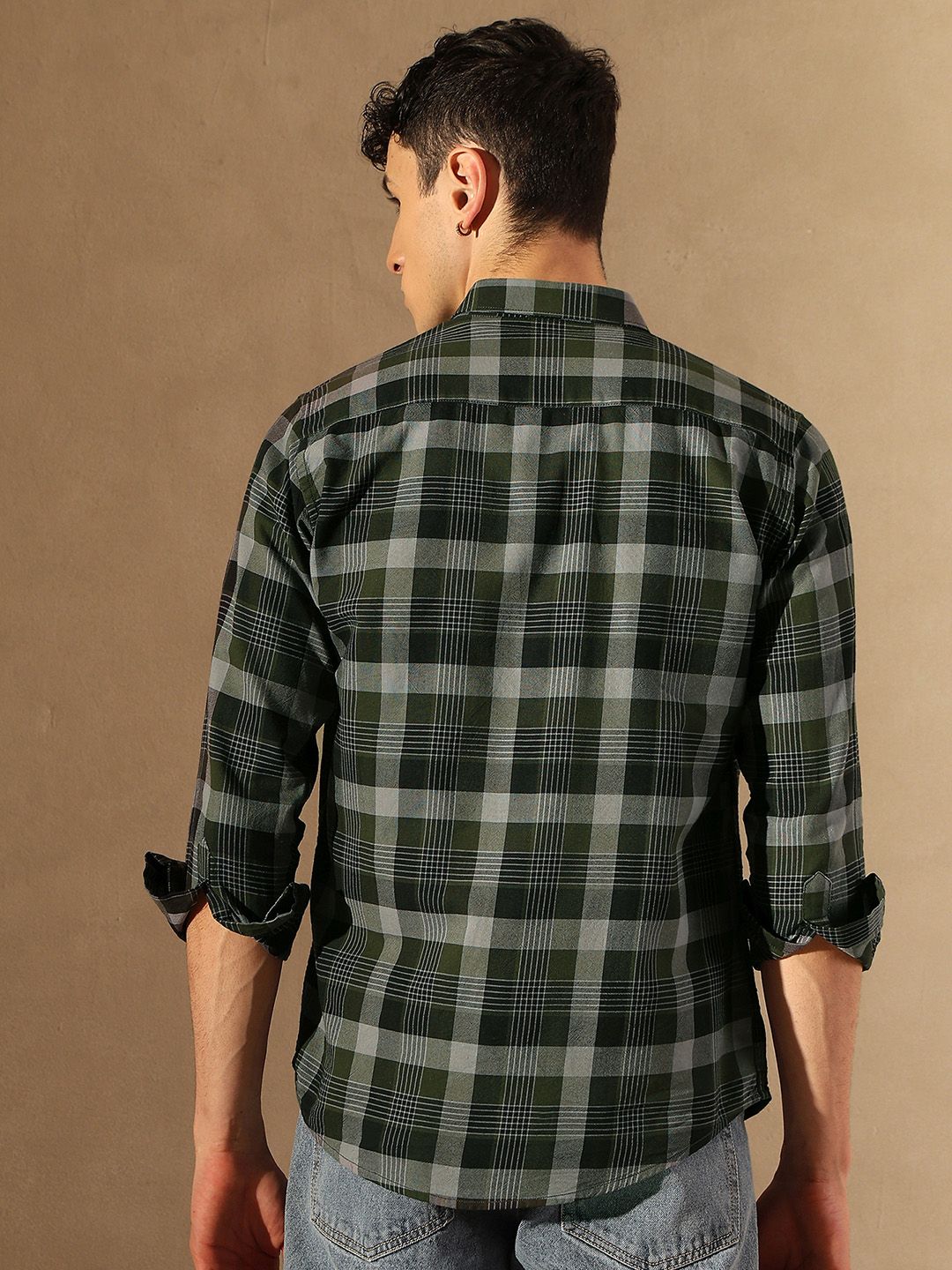 DENNISON Smart Tartan Checked Spread Collar Casual Shirt