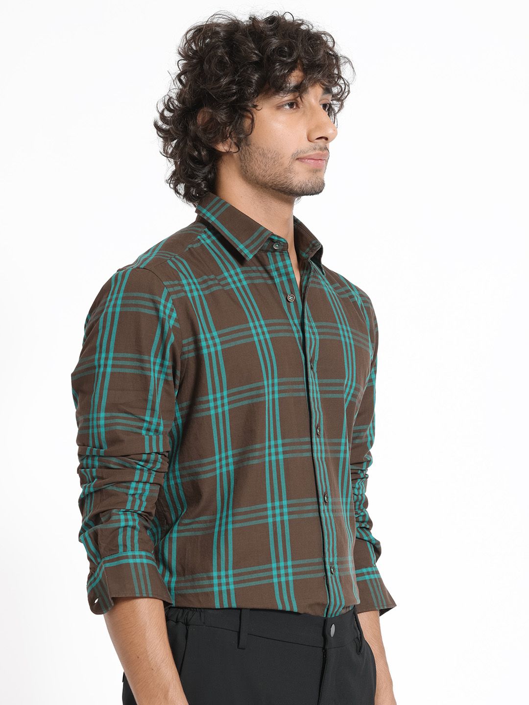 RARE RABBIT Men Brown Slim Fit Tartan Checks Checked Cotton Casual Shirt