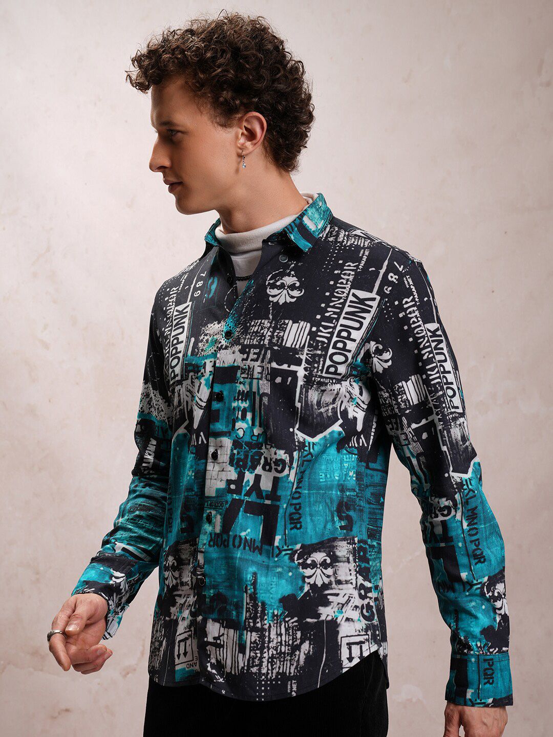 LOCOMOTIVE Slim Fit Abstract Printed Luxe Satin Party Shirt