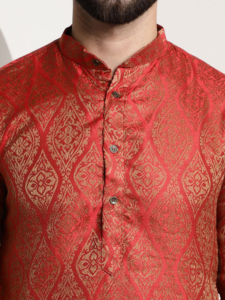 SOJANYA Ethnic Motifs Woven Design Band Collar Straight Kurta