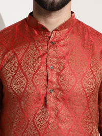 SOJANYA Ethnic Motifs Woven Design Band Collar Straight Kurta