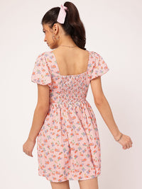 DressBerry Floral Frenzy Striped Dobby Weave Smocked A-Line Mini Dress