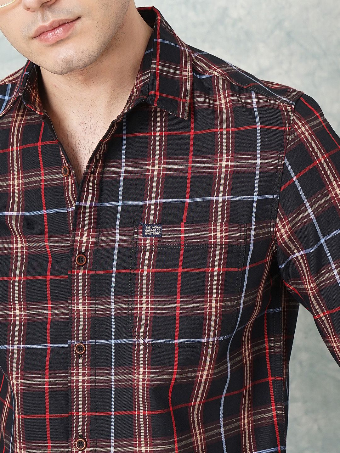 The Indian Garage Co Men Slim Fit Tartan Checked Casual Shirt
