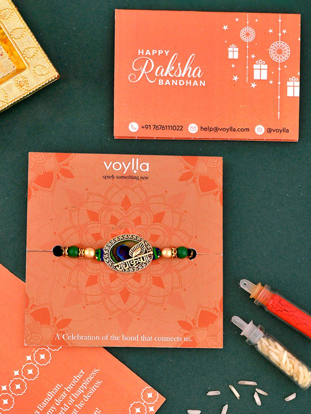 Voylla Beaded Peacock Feather Thread Rakhi