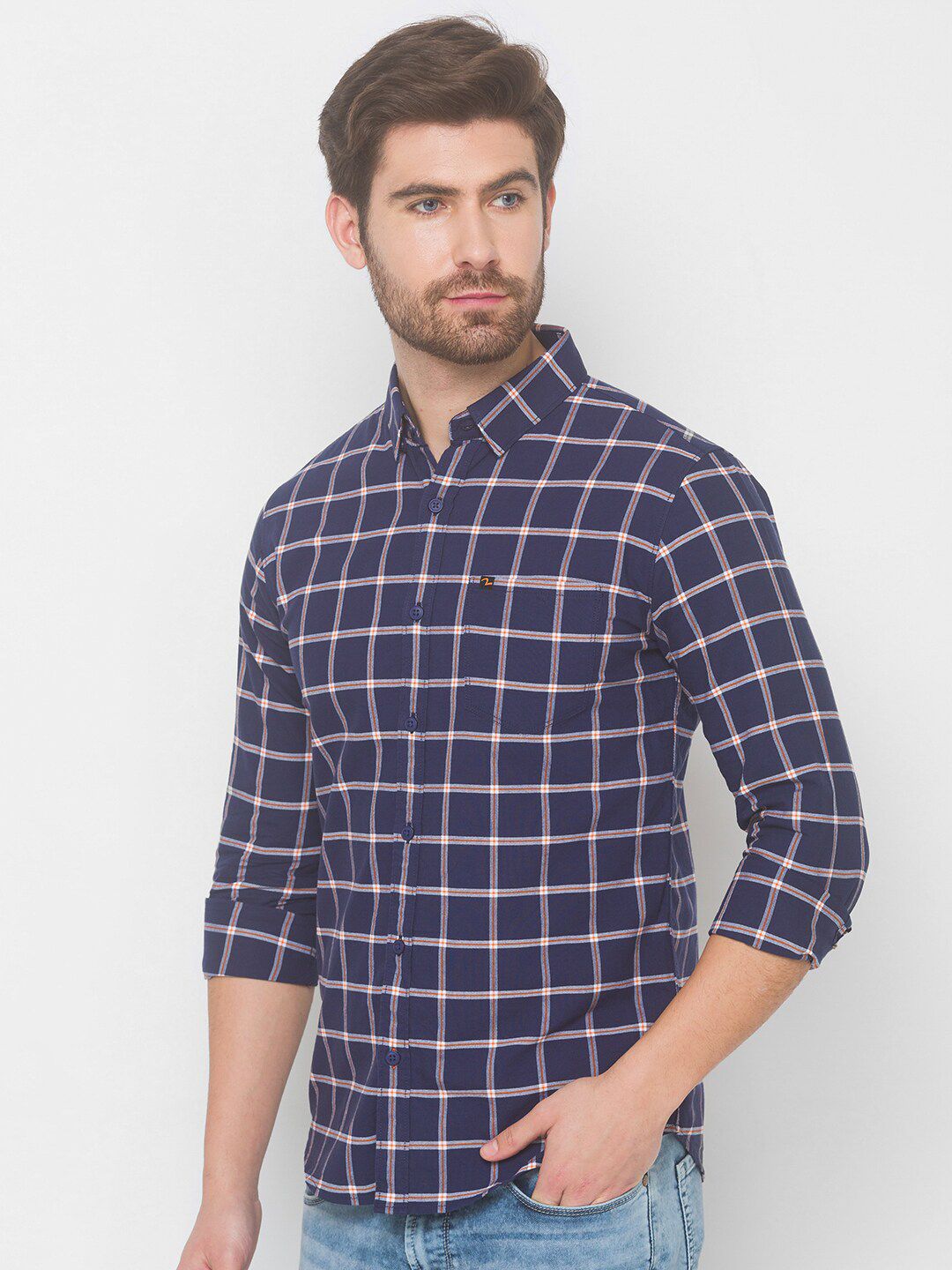SPYKAR Men Blue Grid Tattersall Checks Checked Casual Shirt