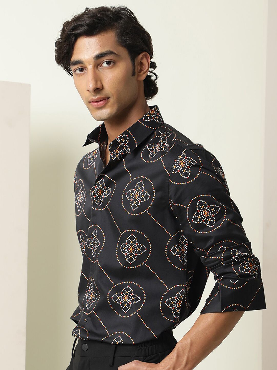 RARE RABBIT Men Remus Slim Fit Ethnic Motifs Printed Cotton Shirt
