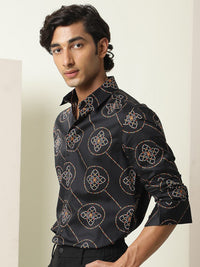 RARE RABBIT Men Remus Slim Fit Ethnic Motifs Printed Cotton Shirt