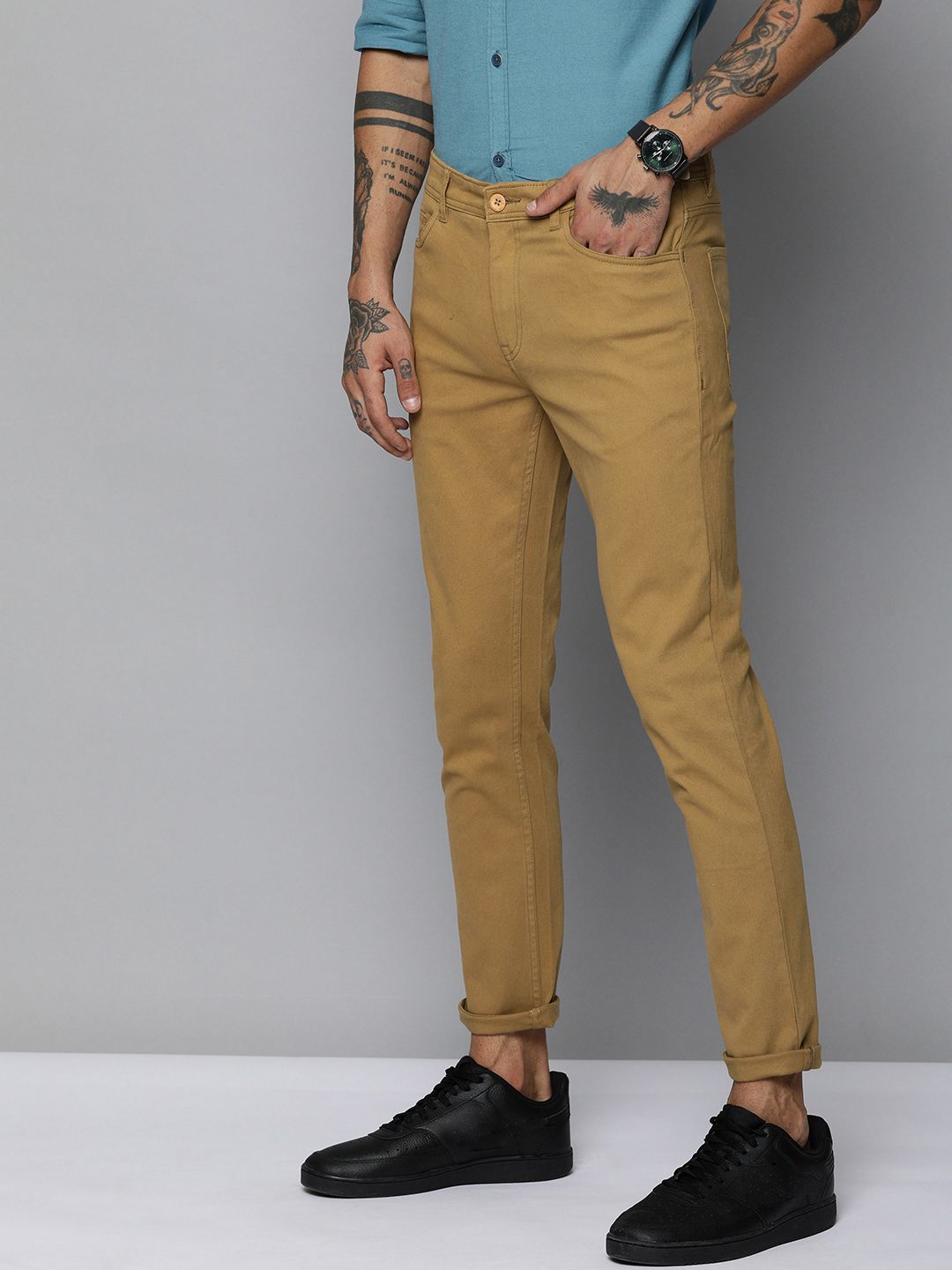 The Indian Garage Co Men Khaki Slim Fit Chinos Trousers