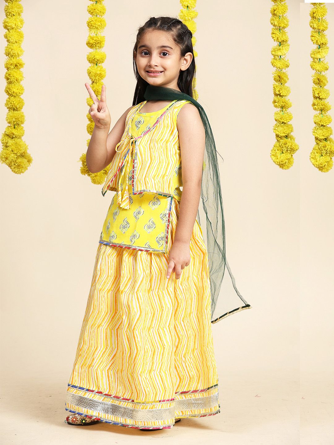 Cutiekins Girls Paisley Printed Cotton Ready to Wear Lehenga & Blouse With Dupatta