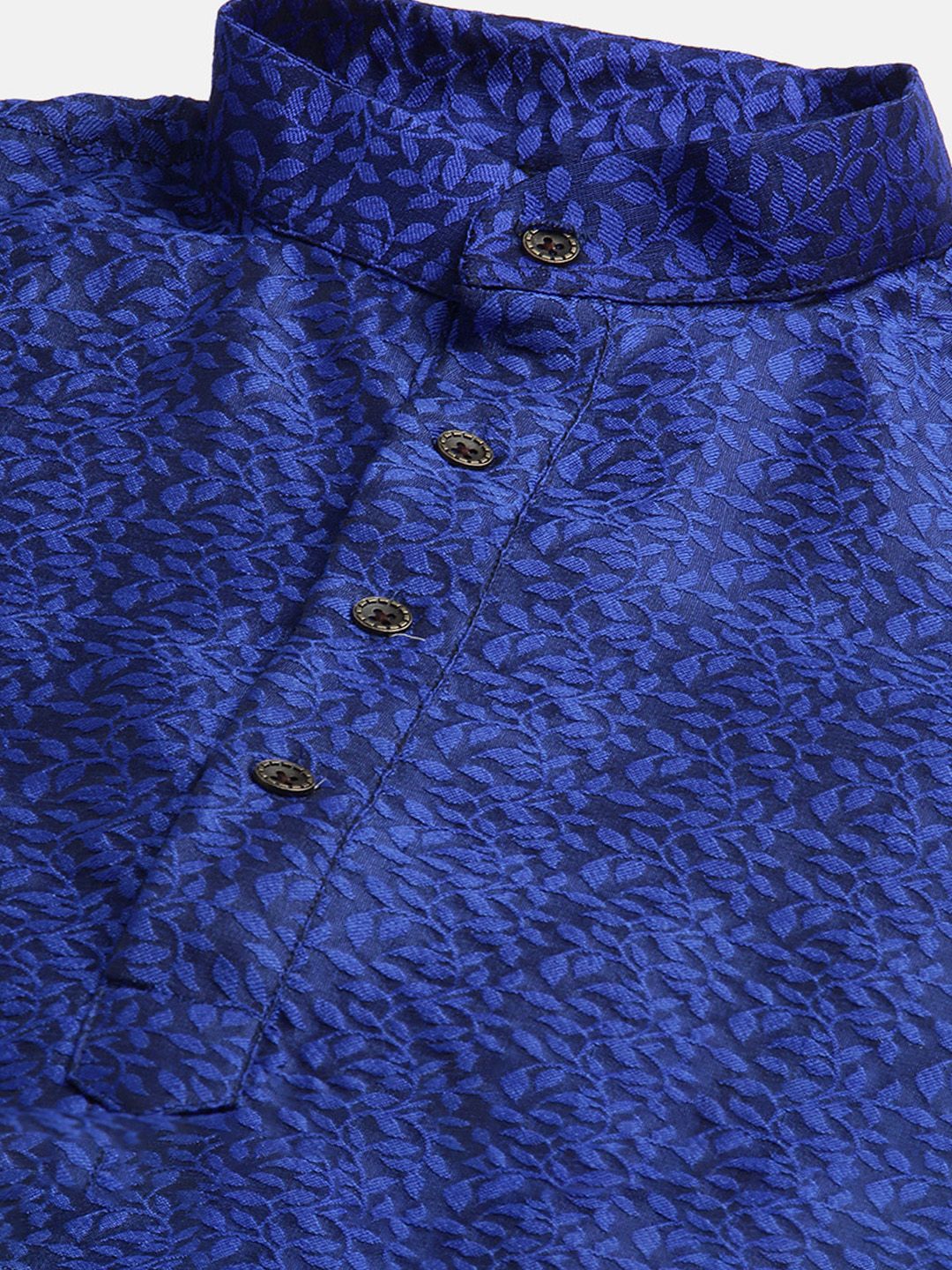 SOJANYA Men Blue Self Design Jacquard Silk Kurta with Churidar & Nehru Jacket