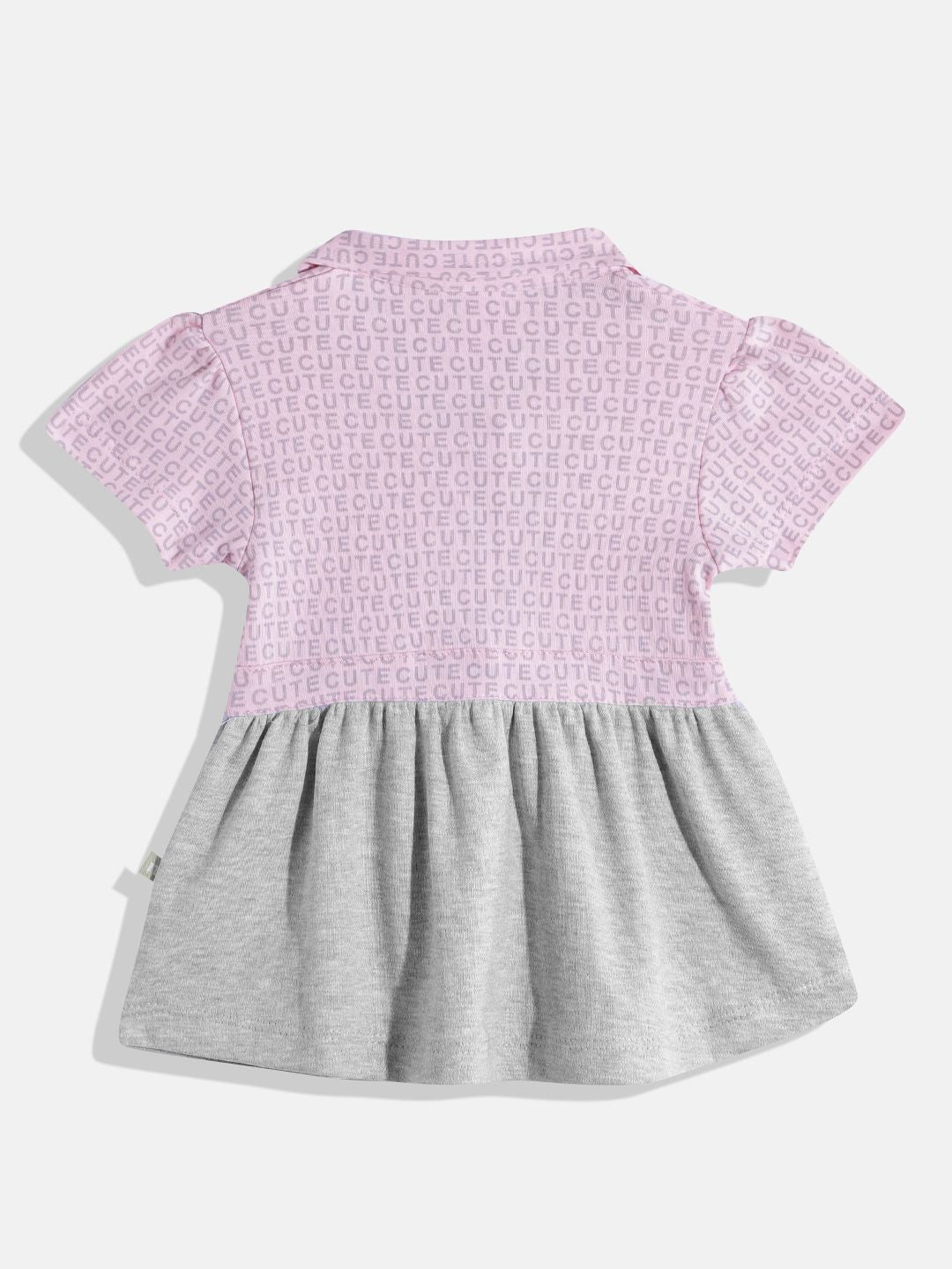 Moms Love Infant Girls Cotton Printed Applique Detailed A-line Dress