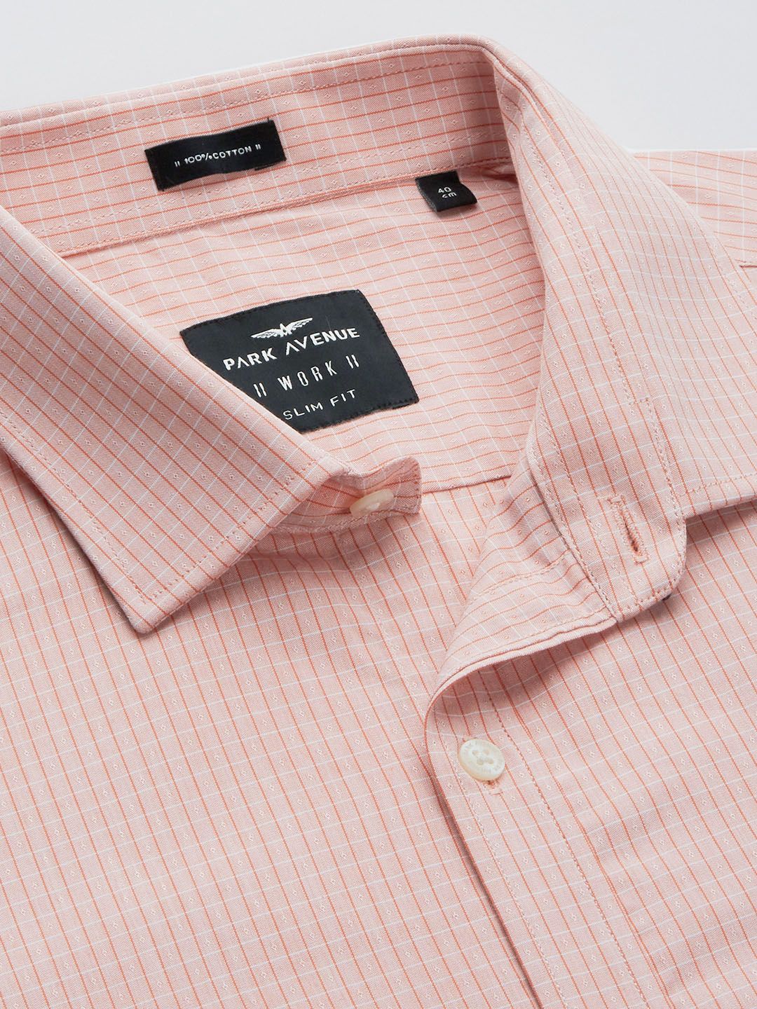 Park Avenue Men Dusty Pink Slim Fit Checked Pure Cotton Formal Shirt