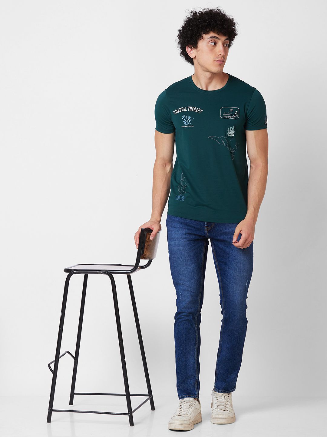 SPYKAR Round Neck Short Sleeves Typography Printed Cotton Slim Fit T-shirt