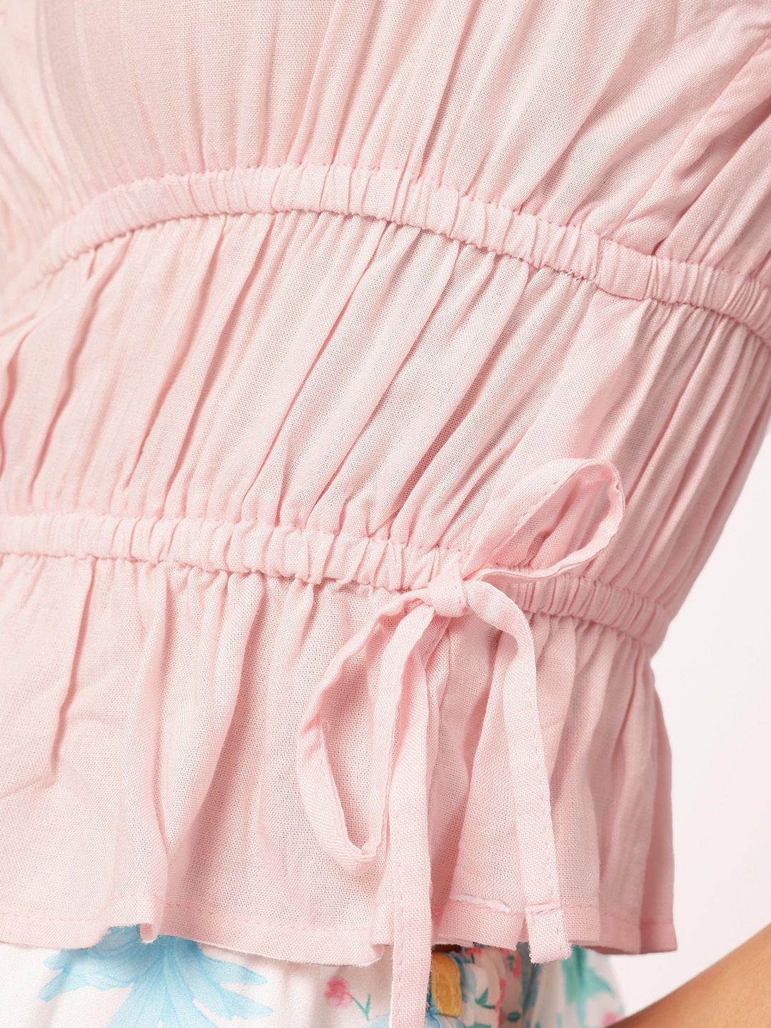 DressBerry Tie-Ups Smocked Cinched Waist Top