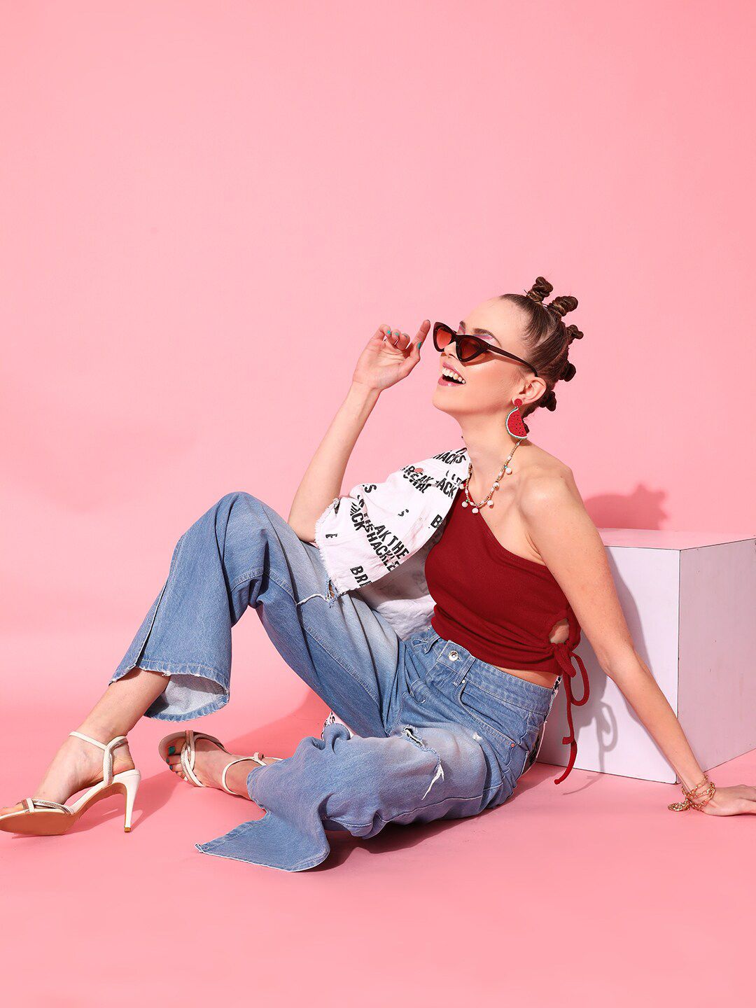 STREET 9 Red One Shoulder Crop Top