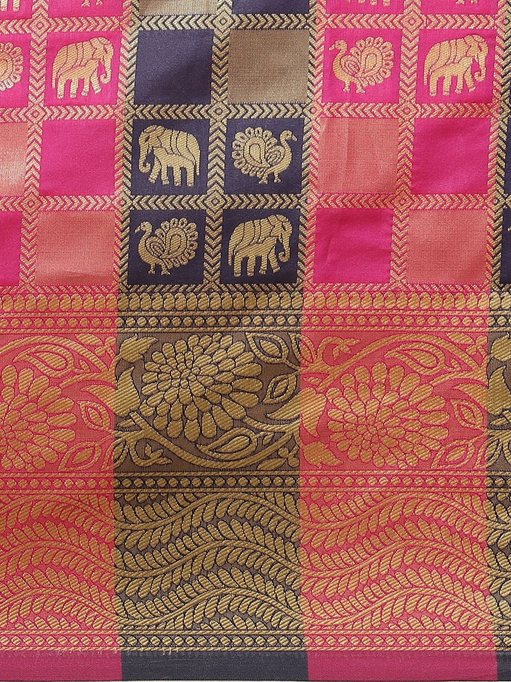 Saree mall Pink & Navy Blue Ethnic Woven Design Banarasi Saree