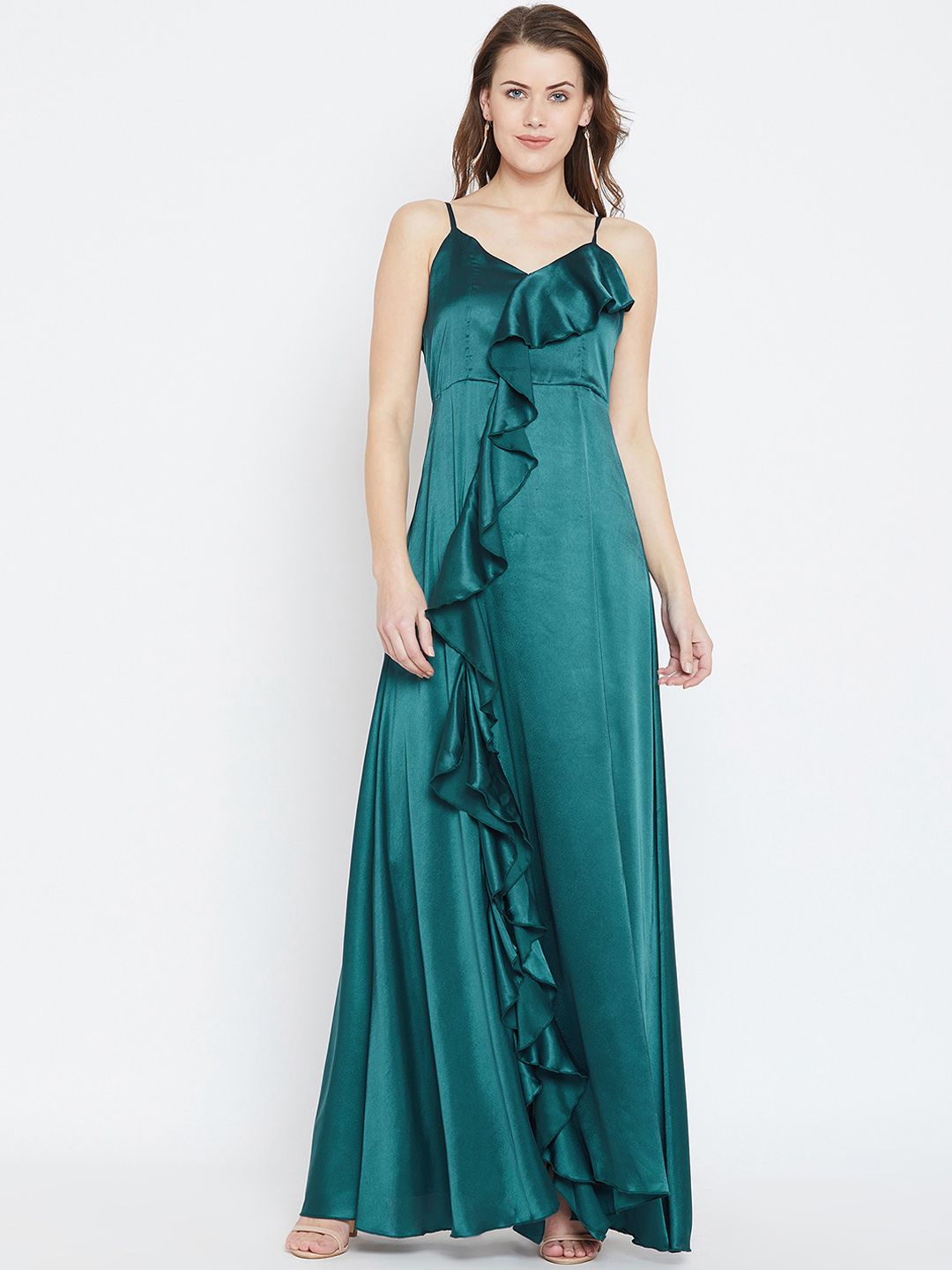 Berrylush Women Teal Blue Solid Maxi Dress