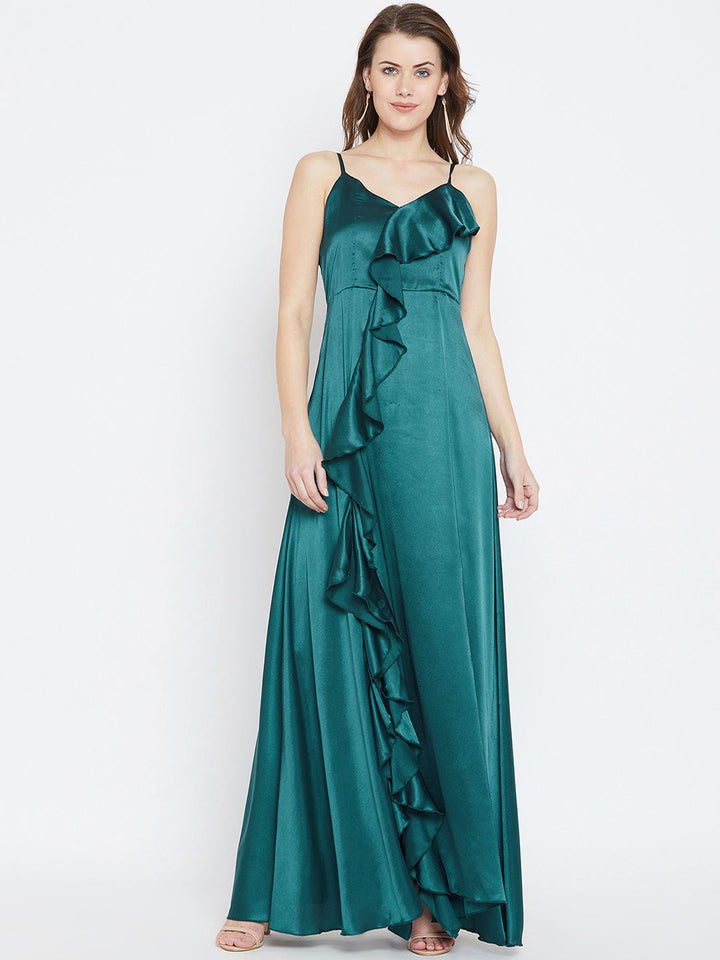 Berrylush Women Teal Blue Solid Maxi Dress
