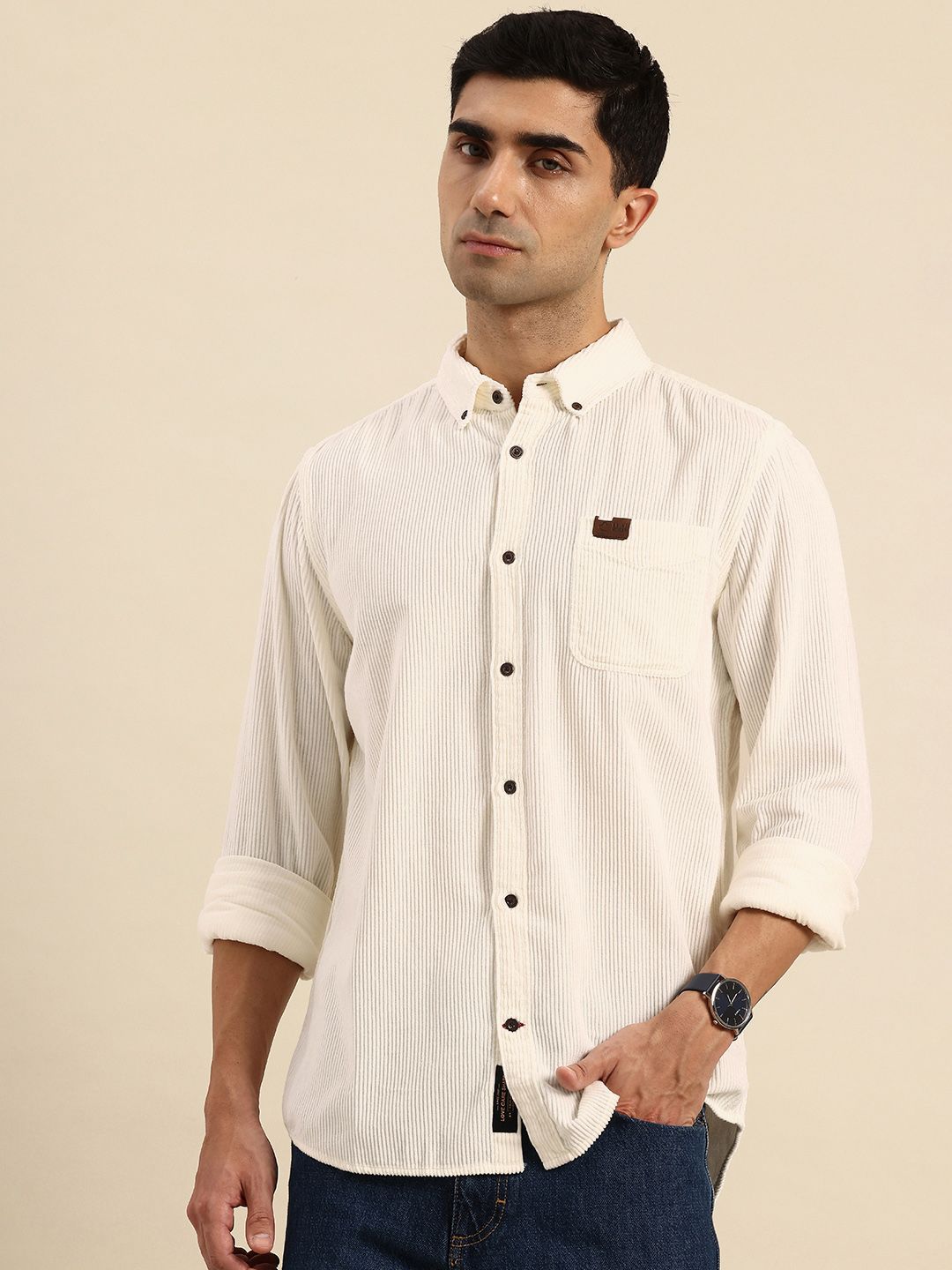 Being Human Slim Fit Button-Down Collar Corduroy Pure Cotton Casual Shirt