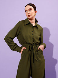 WORK IT by STREET 9 Shirt Collar Long Sleeve Waist Tie-Ups Basic Jumpsuit