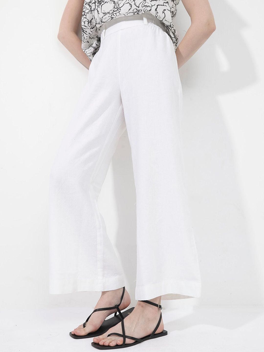 RAREISM Women Tailored Loose Fit High-Rise Linen Trouser