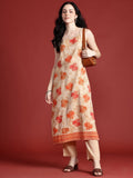 Anouk Floral Printed Shoulder Straps Straight Kurta with Trousers