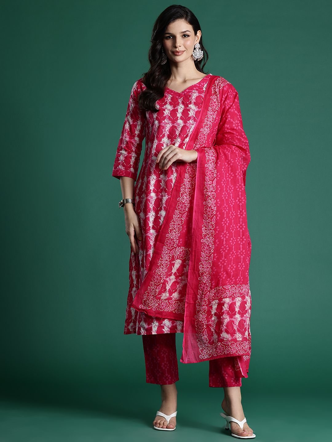 Indo Era Ethnic Motifs Printed Pure Cotton Kurta With Trousers & Dupatta