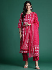 Indo Era Ethnic Motifs Printed Pure Cotton Kurta With Trousers & Dupatta
