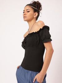 DressBerry Flirtatious Flair Off-shoulder Puff Sleeve Bardot Top