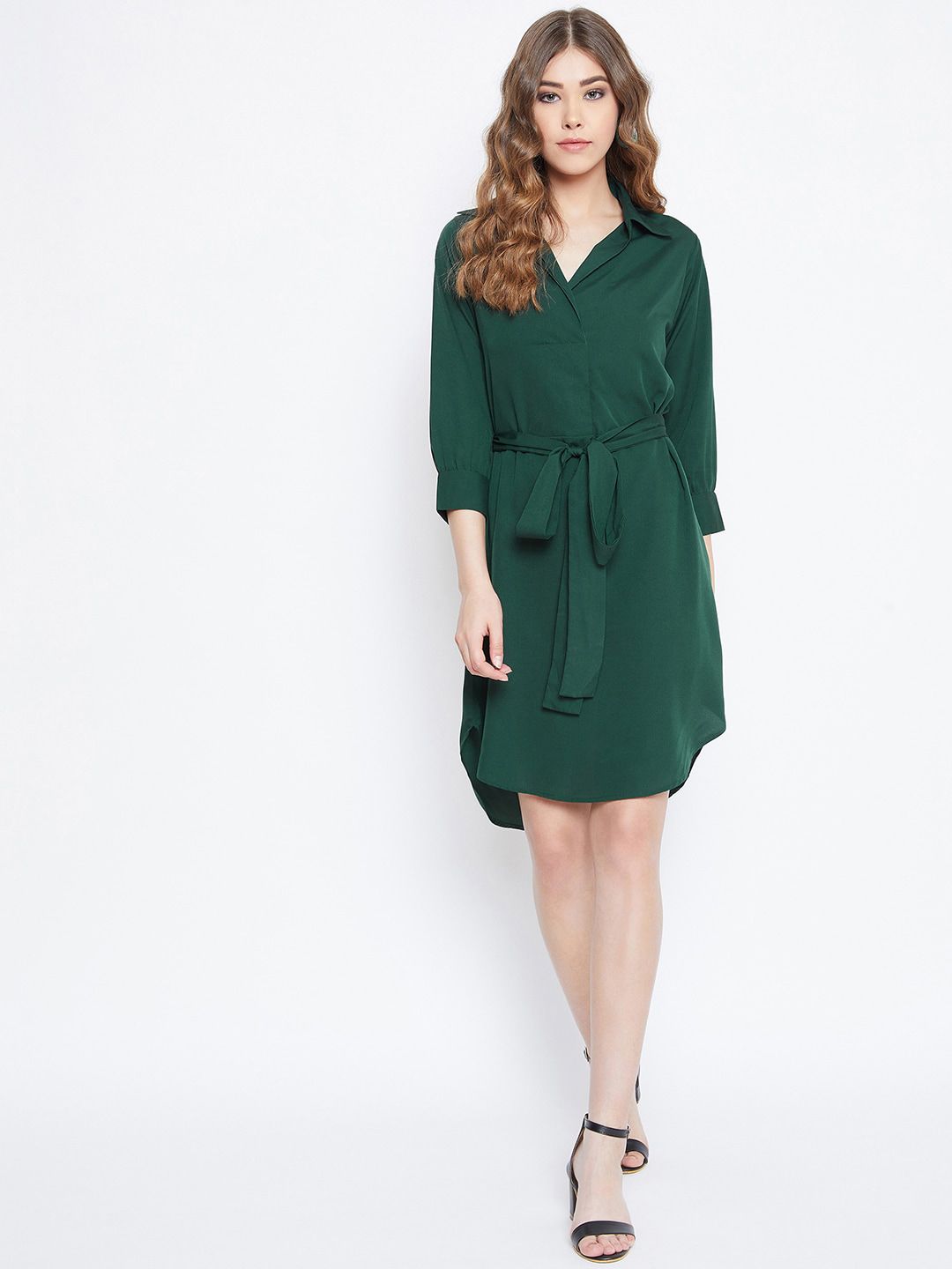 Berrylush Women Green Solid Shirt Dress