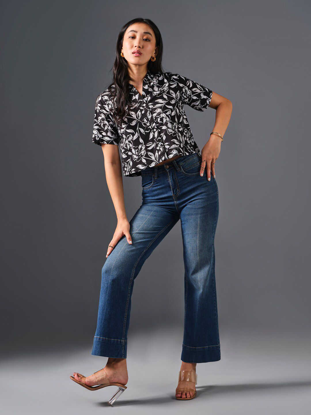 AND Floral Print Cotton Shirt Style Top