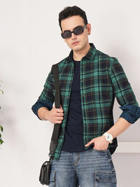Garage India Co Green & Navy Blue Comfort Tartan diperiksa kemeja kapas terbalik