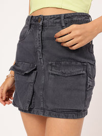 DressBerry Everyday Fashionable Boxy Pocket Mini Denim Skirt