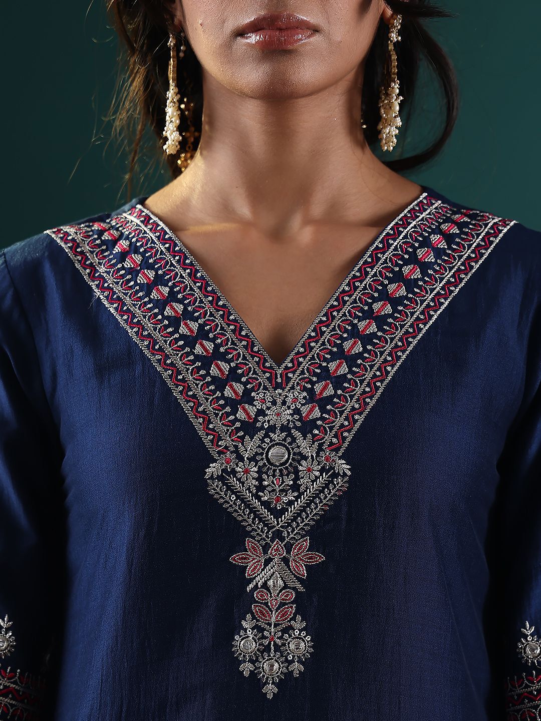 Varanga Women Ethnic Motifs Embroidered Kurta with Embroidered Trousers & With Dupatta