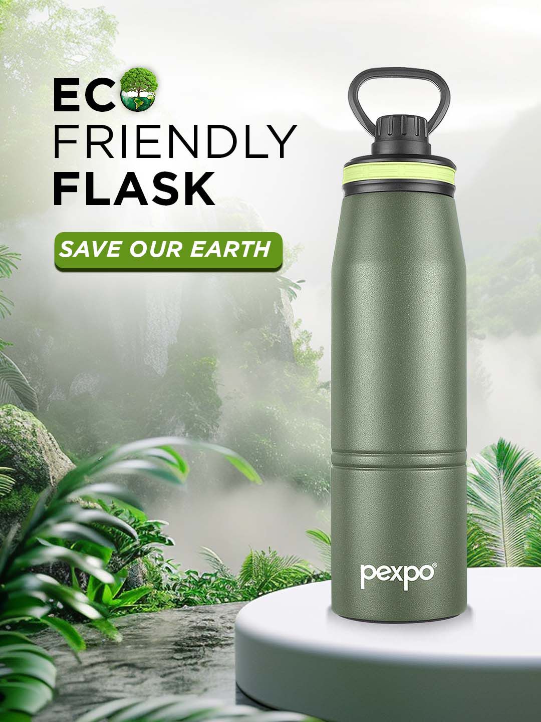 Pexpo Altros Green Double wall Thermosteel Hot and Cold Flask Water Bottle 740ml