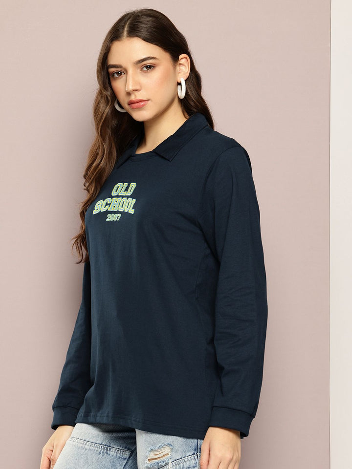 DILLINGER Typography Printed Polo Collar Oversized Pure Cotton T-shirt