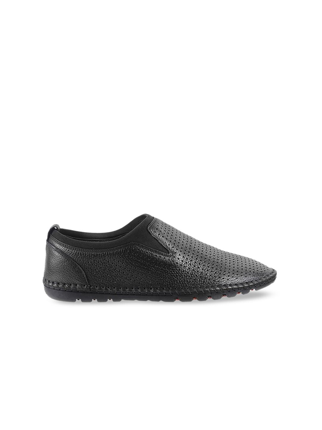 Mochi Men Black Textured Leather Slip-Ons