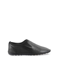 Mochi Men Black Textured Leather Slip-Ons