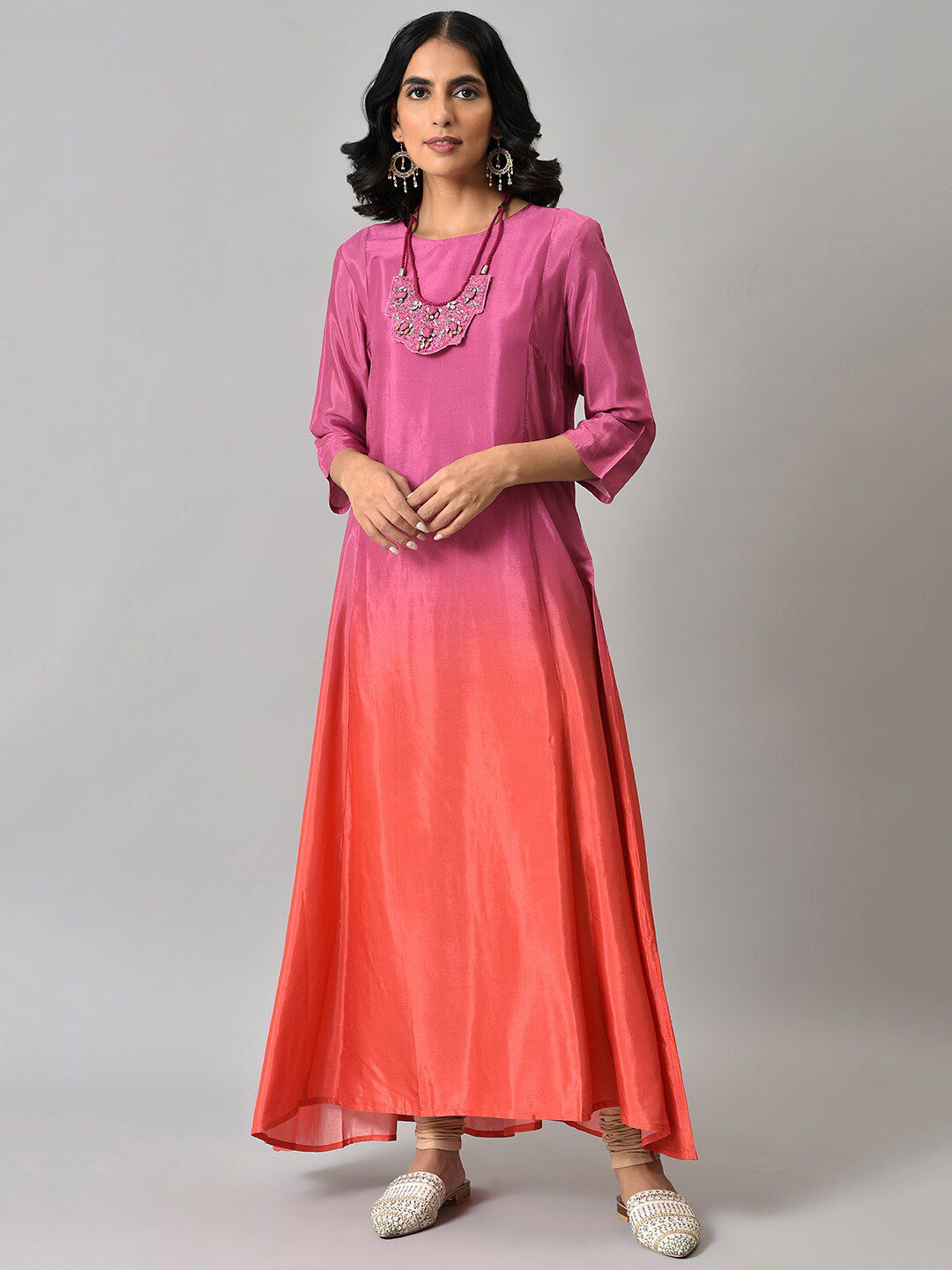 W Purple & Orange Tie and Dye Dyed Ethnic Maxi Dress