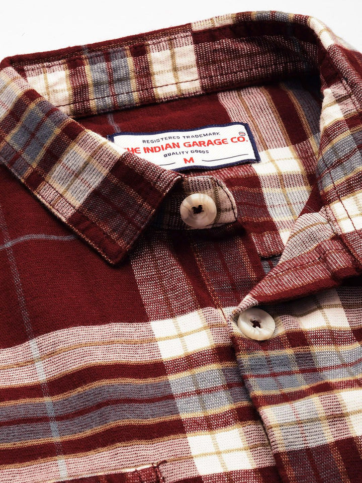 The Indian Garage Co Men Regular Fit Checkered Double Flap Casual Shirt