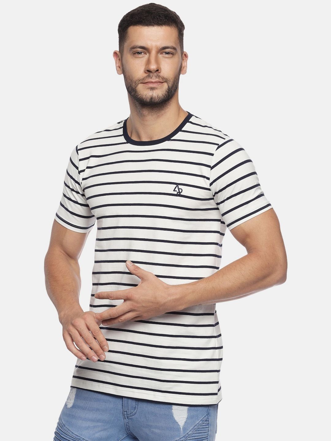 ADRO Men Striped Round Neck Cotton T-shirt