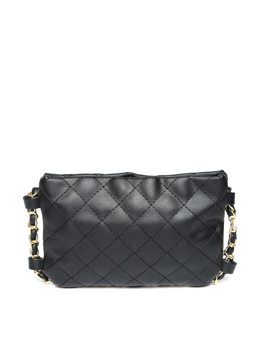 Lino Perros Black Solid Quilted Sling Bag