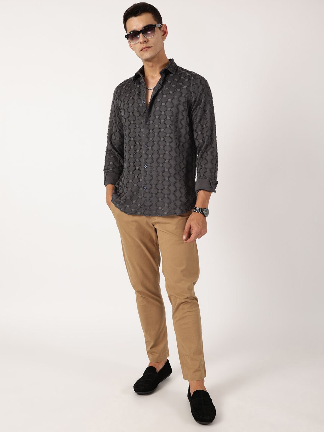 Thomas Scott Men Premium Spread Collar Textured Casual Shirt