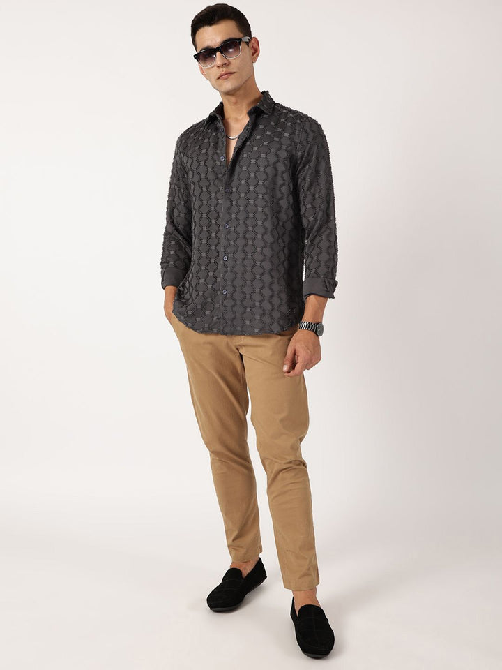 Thomas Scott Men Premium Spread Collar Textured Casual Shirt
