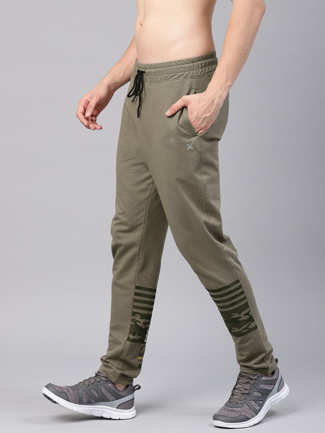 HRX by Hrithik Roshan Men Olive Green Camo Athleisure Track Pants
