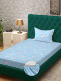 KLOTTHE Watak Kartun Biru Kapas 400 TC Dilengkapi Cadar Single Superfine dengan Sarung Bantal-89 x 59 inci