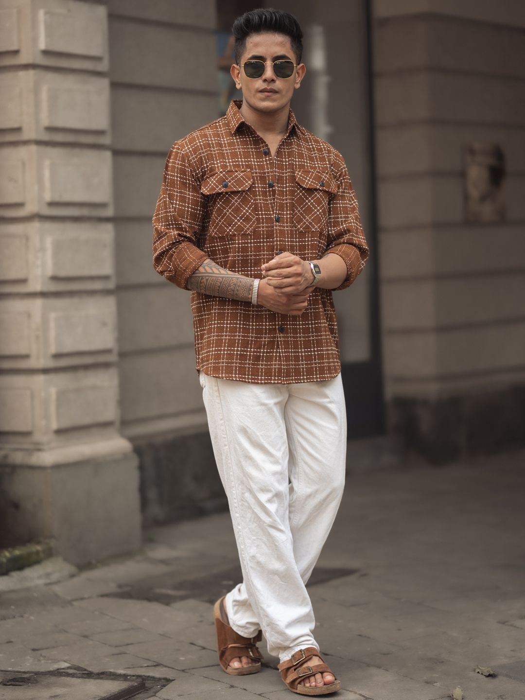 Powerlook Men Spread Collar Tartan Checked Casual Shirt