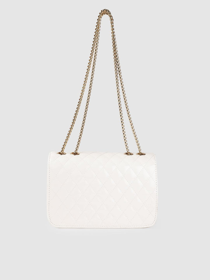 Lino Perros Women White Quilted Structured Shoulder Bag