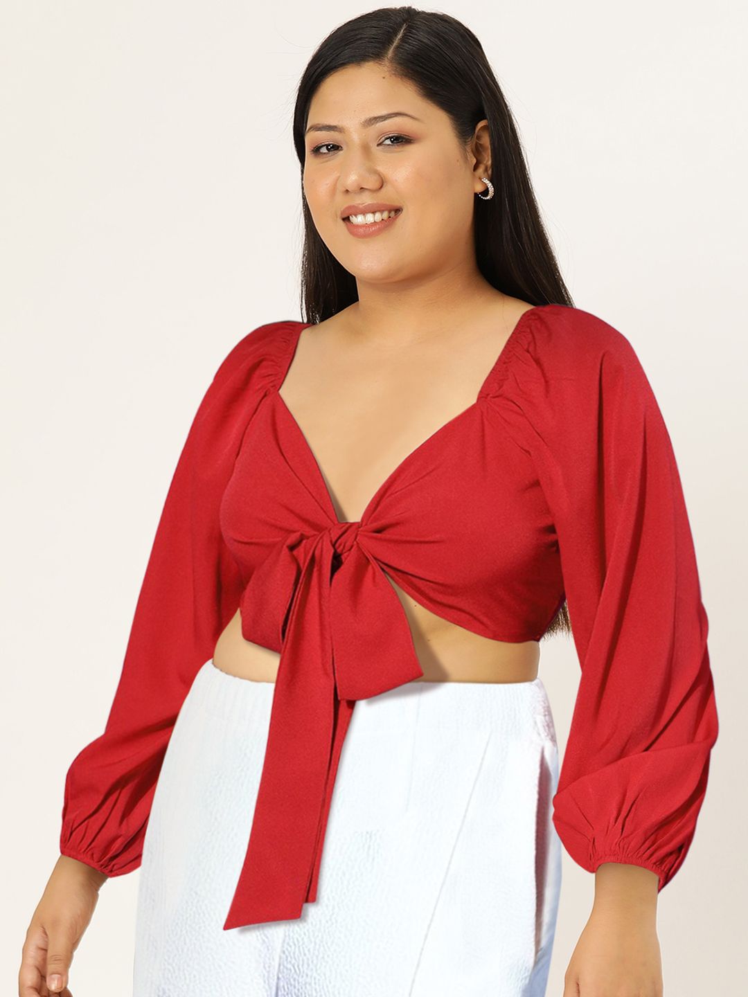 Wanita Berrylush Cantik Merah Padat Balut Atas