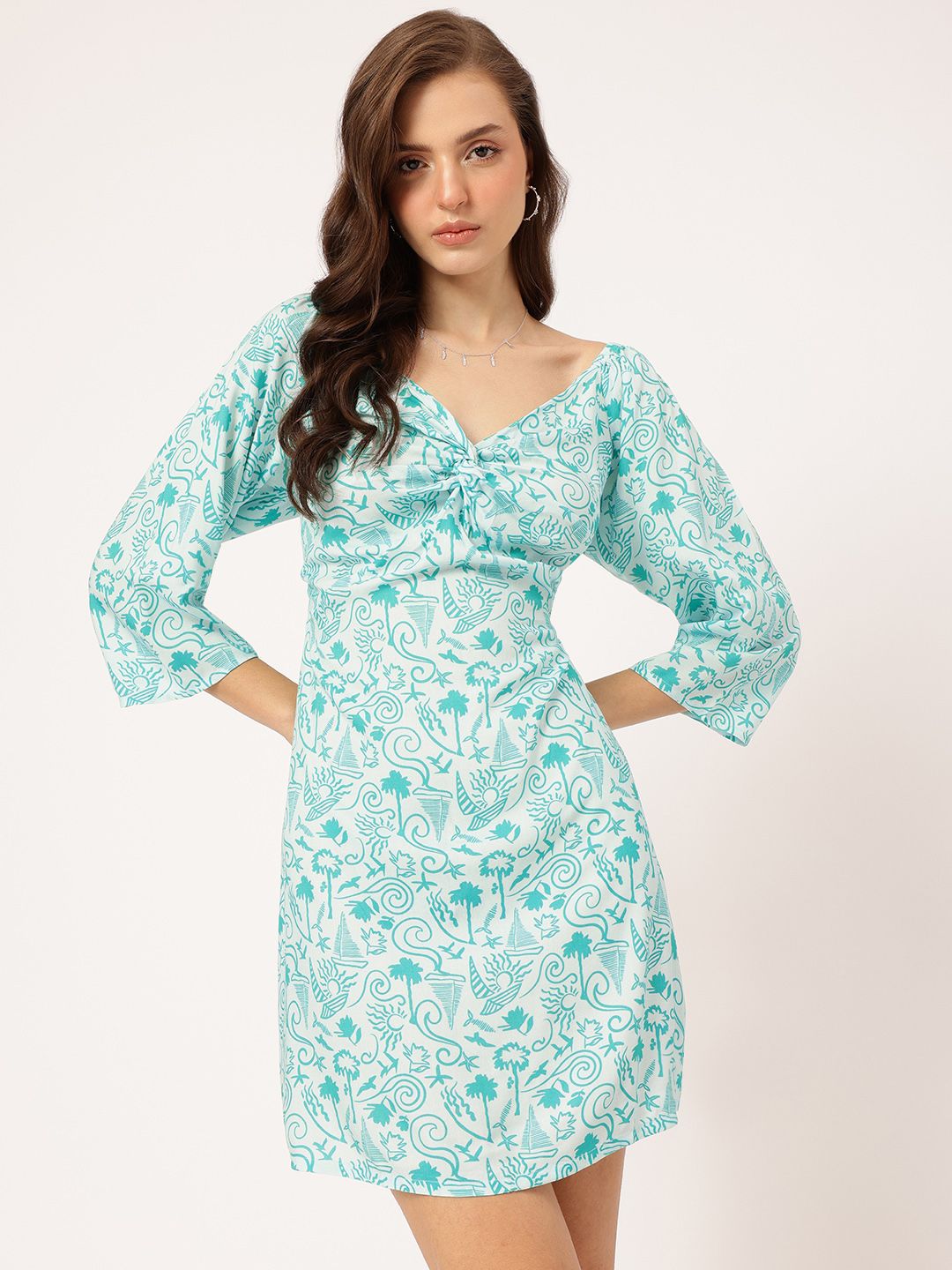 DressBerry Coastal Chic Printed Twisted A-Line Mini Dress